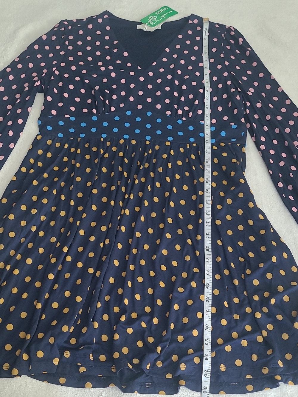 Boden Dress Female US 12 Navy Polka Dot Long Sleeve Empire Midi NWT Cottagecore - Picture 8 of 14